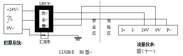 防爆混合氣流量計三線制脈沖輸出型接線圖